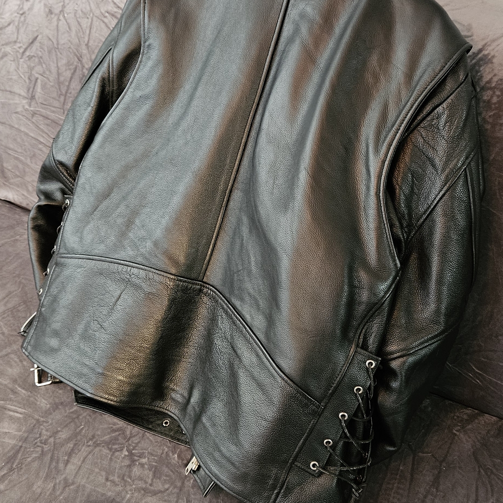 Black Leather Biker Jacket - Picture 2 of 6